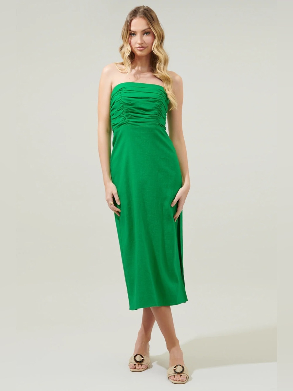 NWT Sugarlips Kelly green morro bay strapless ruched midi dress sz med